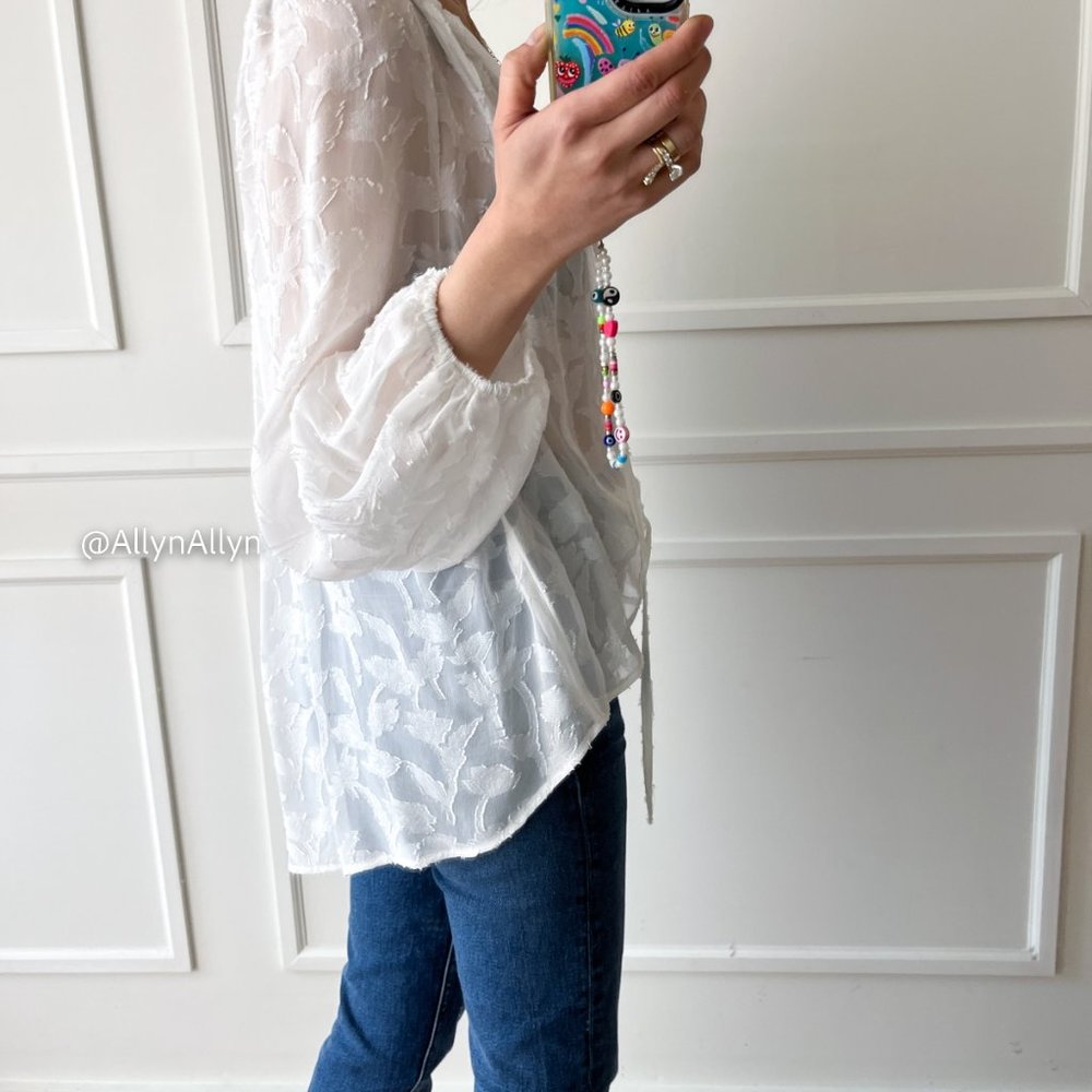 Sheer Blouse with Floral Applique - Picture 8 of 16
